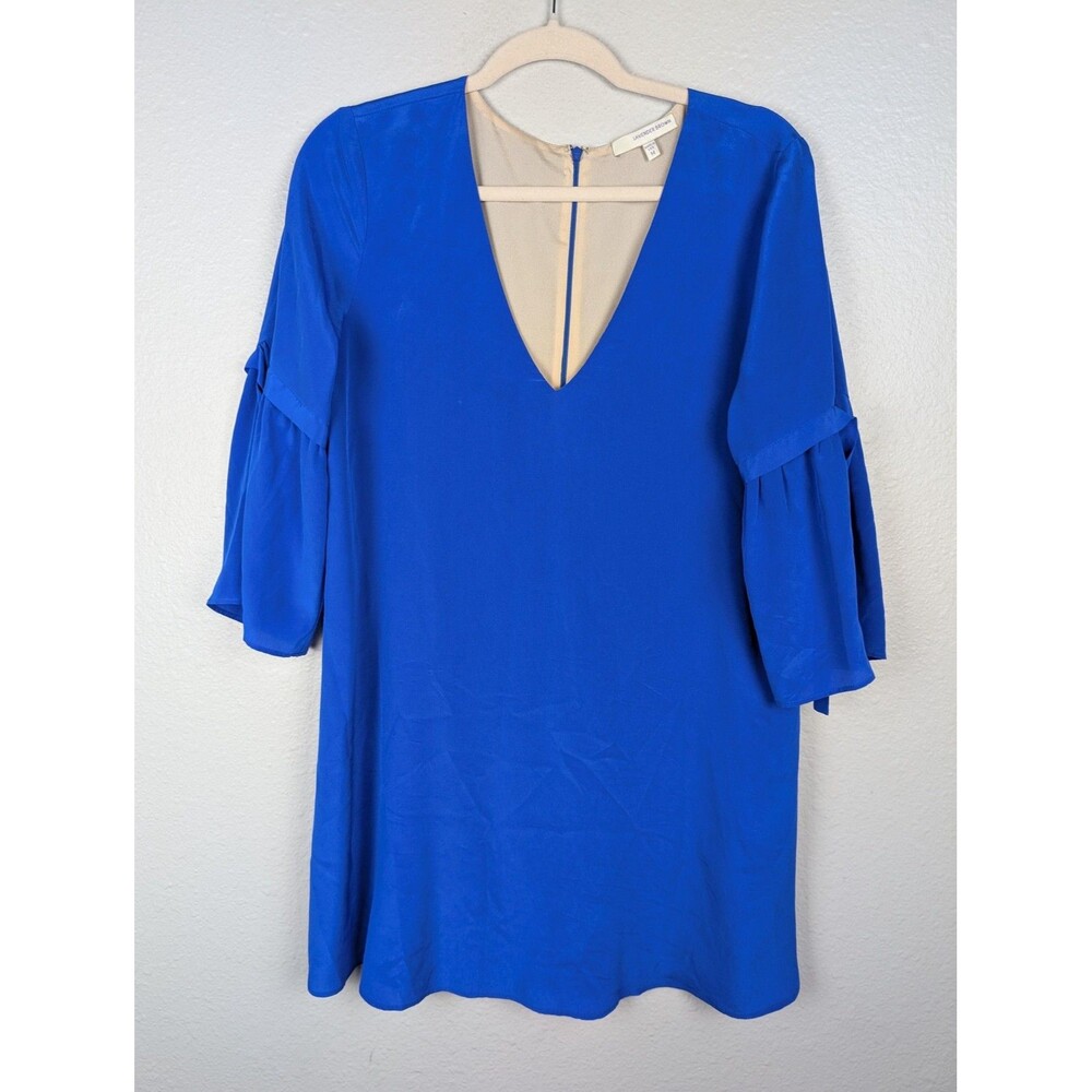 Lavender Brown Silk Dress Womens Medium Bell Sleeve V Neck